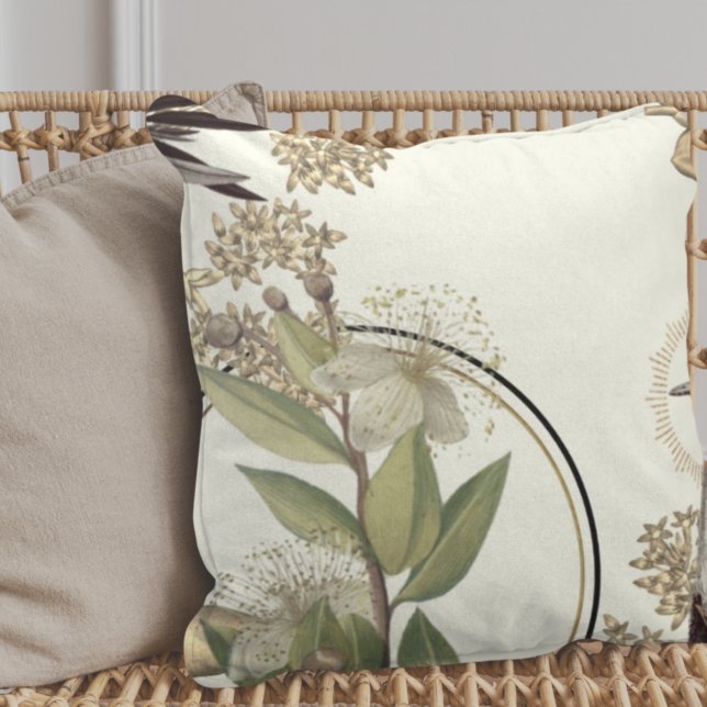 Creamy Ivory Artistic Botanical Floral Design Cushion (Creator Uploaded)