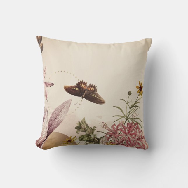 Creamy Ivory Nature Scene Cat's Claw Butterfly Cushion (Front)