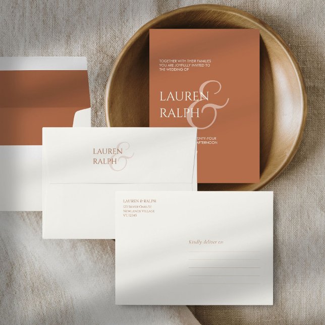 Creamy Ivory & Ochre Lined Wedding Invitation Envelope (Creator Uploaded)