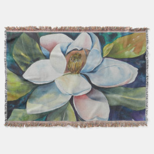 Creamy Magnolia Flower Throw Blanket