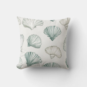 Creamy Natural Taupe And Blue Watercolor Seashell Cushion