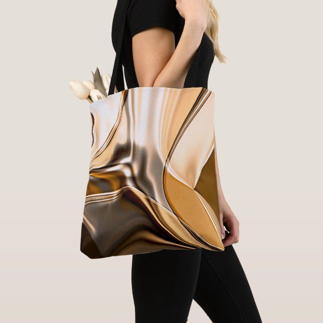 Creamy orange to brown twisted reflecting lighting tote bag (Close Up)