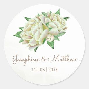 Creamy Peonies Watercolor Wedding Stickers