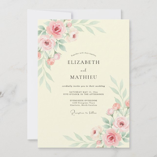 Creamy Pink Blossom Wedding Invitation (Front)