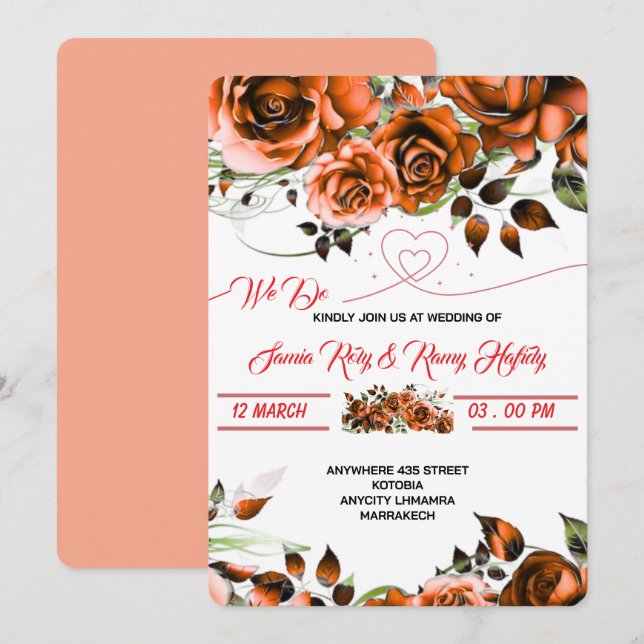 Creamy Rose Wedding Invitation Template | Printabl (Front/Back)