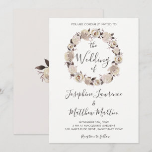 Creamy Rose Wreath Wedding Invitations