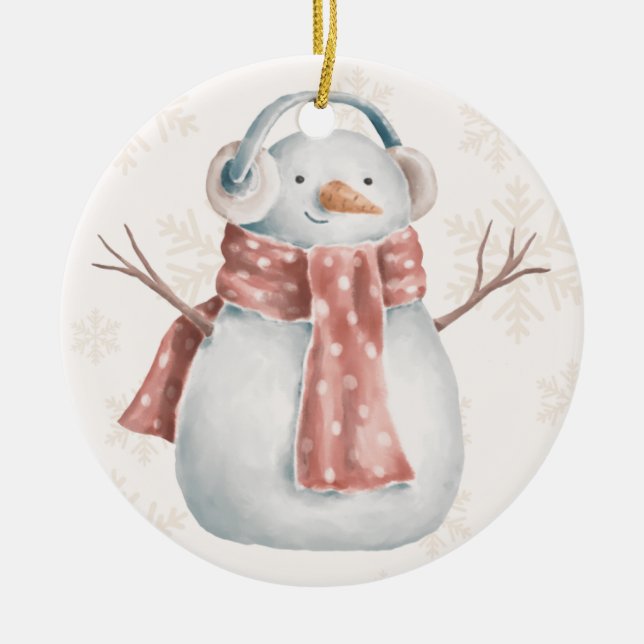 Creamy Snowman Ceramic Tree Decoration (Front)