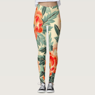Creamy Vintage Peach Blossom Watercolor Leggings