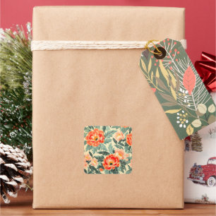 Creamy Vintage Peach Blossom Watercolor Square Sticker