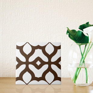 Creamy White and Brown Moroccan Boho Chic Pattern Tile