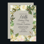 Creamy White Floral Sage Green 16th Birthday Invitation<br><div class="desc">Elegant creamy white watercolor floral with sage green leaves Sweet 16 birthday party invitation for girls.  Contact us for help with customisation or to request matching products.</div>