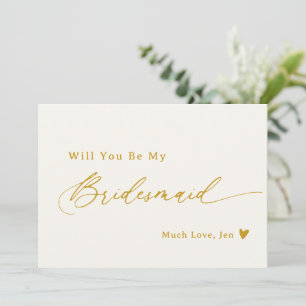 Creamy White Gold Script Bridesmaid Proposal Card