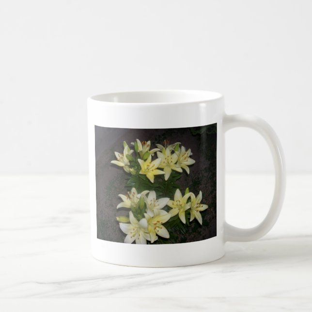 Creamy White Lilies on Black Background Coffee Mug (Right)