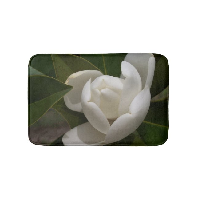Creamy white magnolia flower bud bath mat (Front)