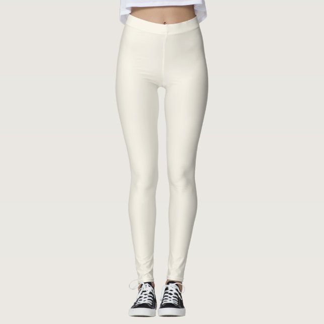 Creamy White Solid Colour Leggings (Front)