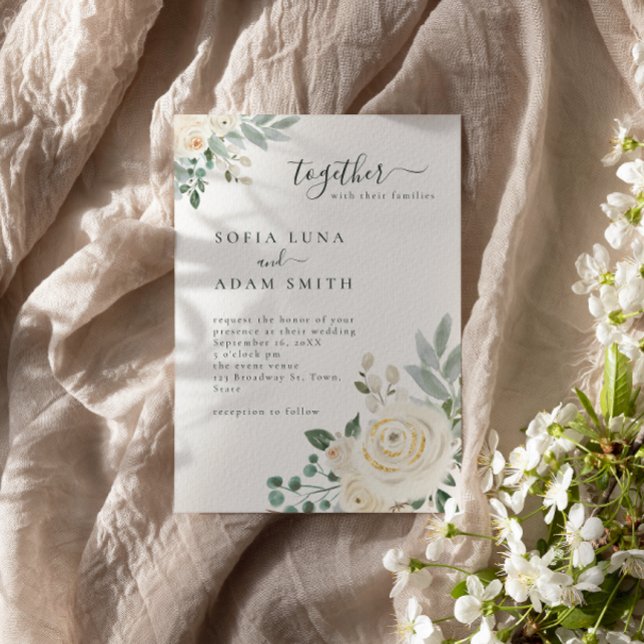 Creamy White Winter Floral Wedding Invitation (Creator Uploaded)