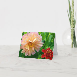 CREAMY YELLOW AND PALE PINK DAHLIA CARD
