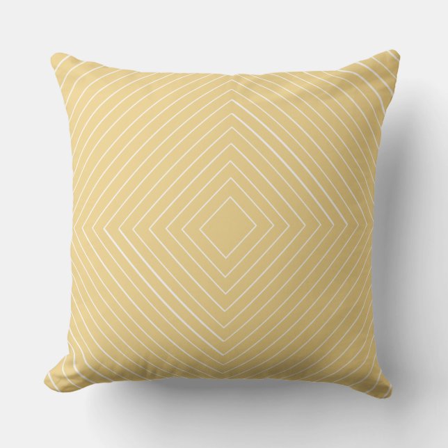 creamy yellow Nested Thin White Squares Tribal Cushion (Front)