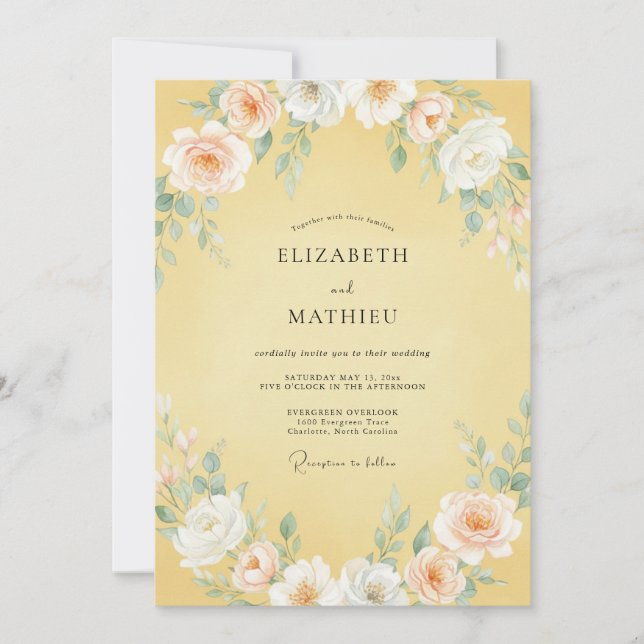 Creamy Yellow Romantic Spring Wedding Invitation (Front)