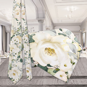 Creamy Yellow White Peony Wedding Natural Ecru Tie