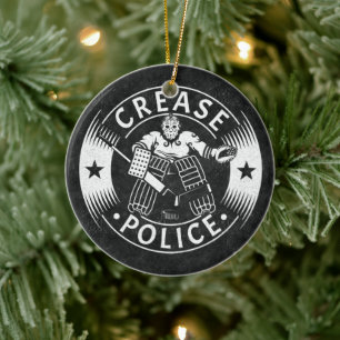 Crease Police Hockey Goalie Ceramic Tree Decoration