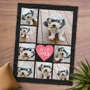 Create a 8 Photo Collage Heart ---- CAN PICK COLOR Fleece Blanket