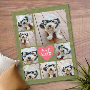Create a 8 Photo Collage Heart ---- green pink Fleece Blanket