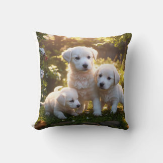 Create a cartoon image of a group of dogs playing  cushion