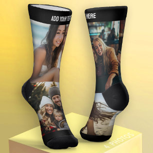 Create a Custom 4 Photo Collage with Text on Top S Socks
