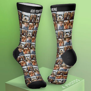 Create a Custom 4 Photo Collage with Text on Top Socks