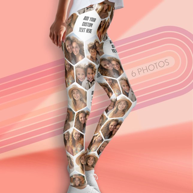 Create a Custom 6 Photo Collage Honeycomb - text Leggings (Custom Leggings with Photo Collage)