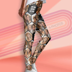 Create a Custom 6 Photo Collage Honeycomb - text Leggings