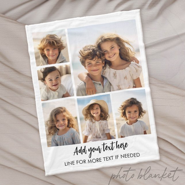 Create a Custom 6 Photo - Modern Minimal Fleece Blanket (Custom Photo Blanket - Makes a Great Gift)