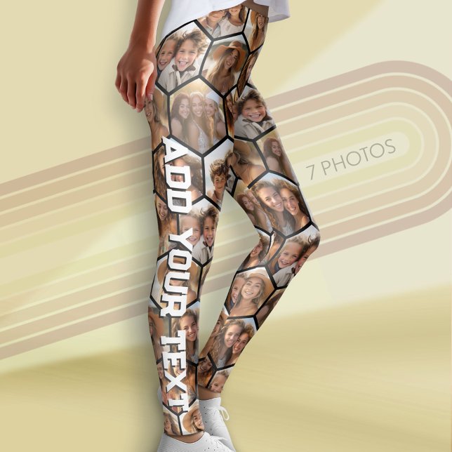 Create a Custom 7 Photo Collage Honeycomb Hexagon Leggings (Custom Leggings with Photos)