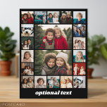 Create a Custom Photo Collage - 20 Photos Postcard<br><div class="desc">Add 20 photos to this collage. There are 2 larger photos in the centre surrounded by a border of square cropped photos. The background is black with one area to add type. Use up to 18 square and 2 landscape/horizontal photos to create a unique and personal gift. For best results,...</div>