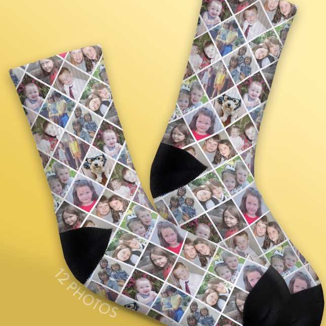 Create a Custom Photo Collage with 12 Photos Socks (Custom Photo Socks)