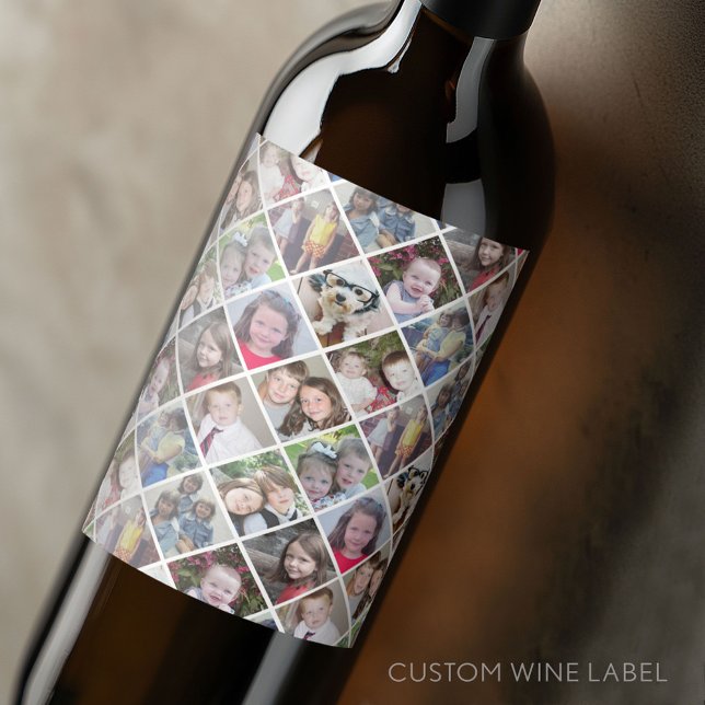 Create a Custom Photo Collage with 12 Photos Wine Label (Custom Wine Bottle Label - Personalize a Sticker for a fun gift or memento)