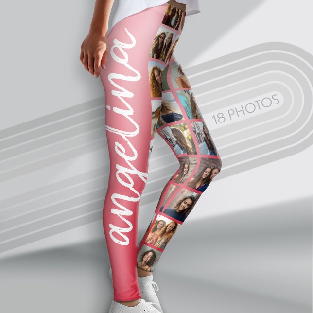 Create a Custom Photo Collage with 18 Photos red Leggings (Custom Photo Leggings with 18 Photos)
