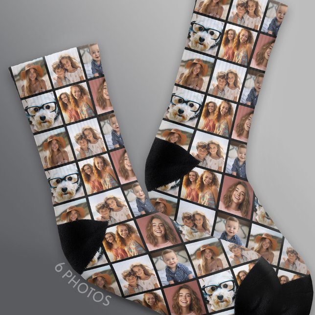 Create a Custom Photo Collage with 6 Photos black Socks (Custom Photo Socks)