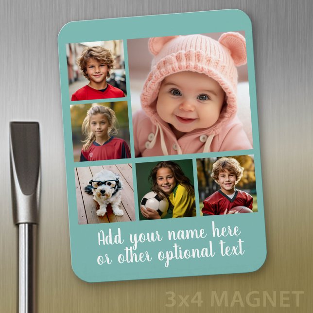 Create a Custom Photo Collage with 6 Photos Magnet (Personalized fridge magnet - add photos and custom text)