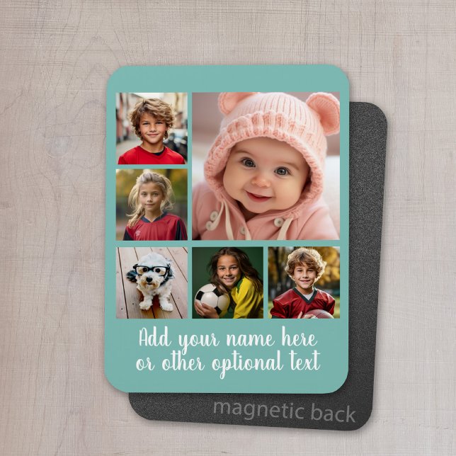 Create a Custom Photo Collage with 6 Photos Magnet (Personalized magnet with photo collage and text)