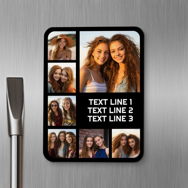 Create a Custom Photo Collage with 7 Photos - Text Magnet (Personalized fridge magnet - add photos and custom text)