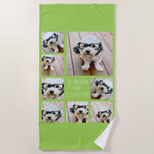 Create a Custom Photo Collage with 8 Photos - lime Beach Towel
