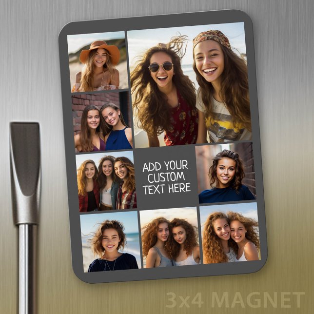 Create a Custom Photo Collage with 8 Photos Magnet (Personalized fridge magnet - add photos and custom text)