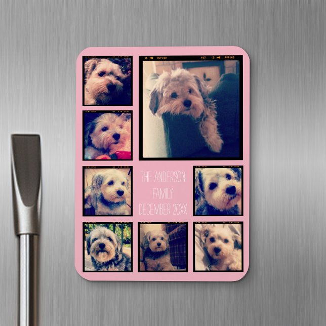 Create a Custom Photo Collage with 8 Photos Magnet (Personalized fridge magnet - add photos and custom text)