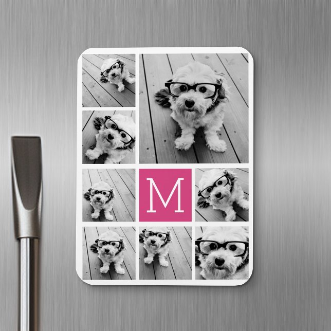 Create a Custom Photo Collage with 8 Photos Magnet (Personalized fridge magnet - add photos and custom text)