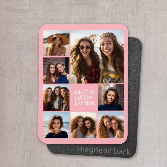 Create a Custom Photo Collage with 8 Photos Magnet (Personalized refrigerator magnet with photo collage and custom text - add 8 photos to this design)