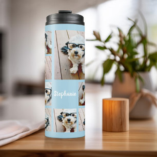 Create a Custom Photo Collage with 8 Photos Name Thermal Tumbler