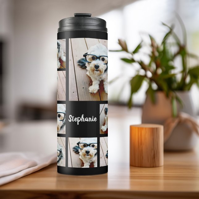 Create a Custom Photo Collage with 8 Photos Name Thermal Tumbler (Personalized bottle with photos and text)