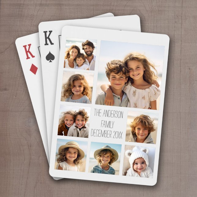 Create a Custom Photo Collage with 8 Photos Playing Cards (Personalized Playing Cards with 8 Photos and a Place for your custom text)